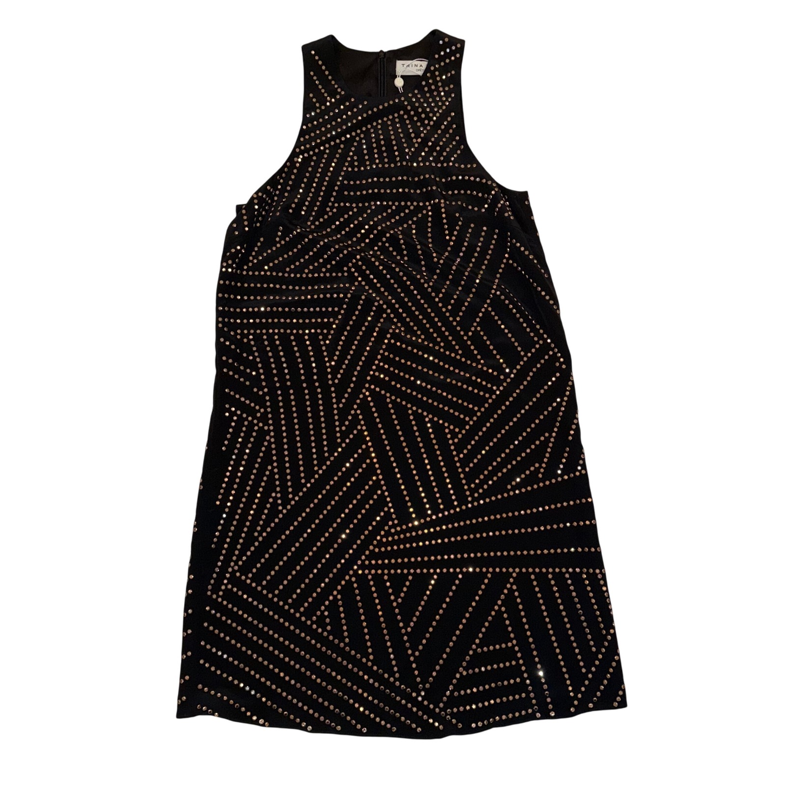 Trina Turk Dress Womens 6 Black Gold Sleeveless Shift Party Cocktail